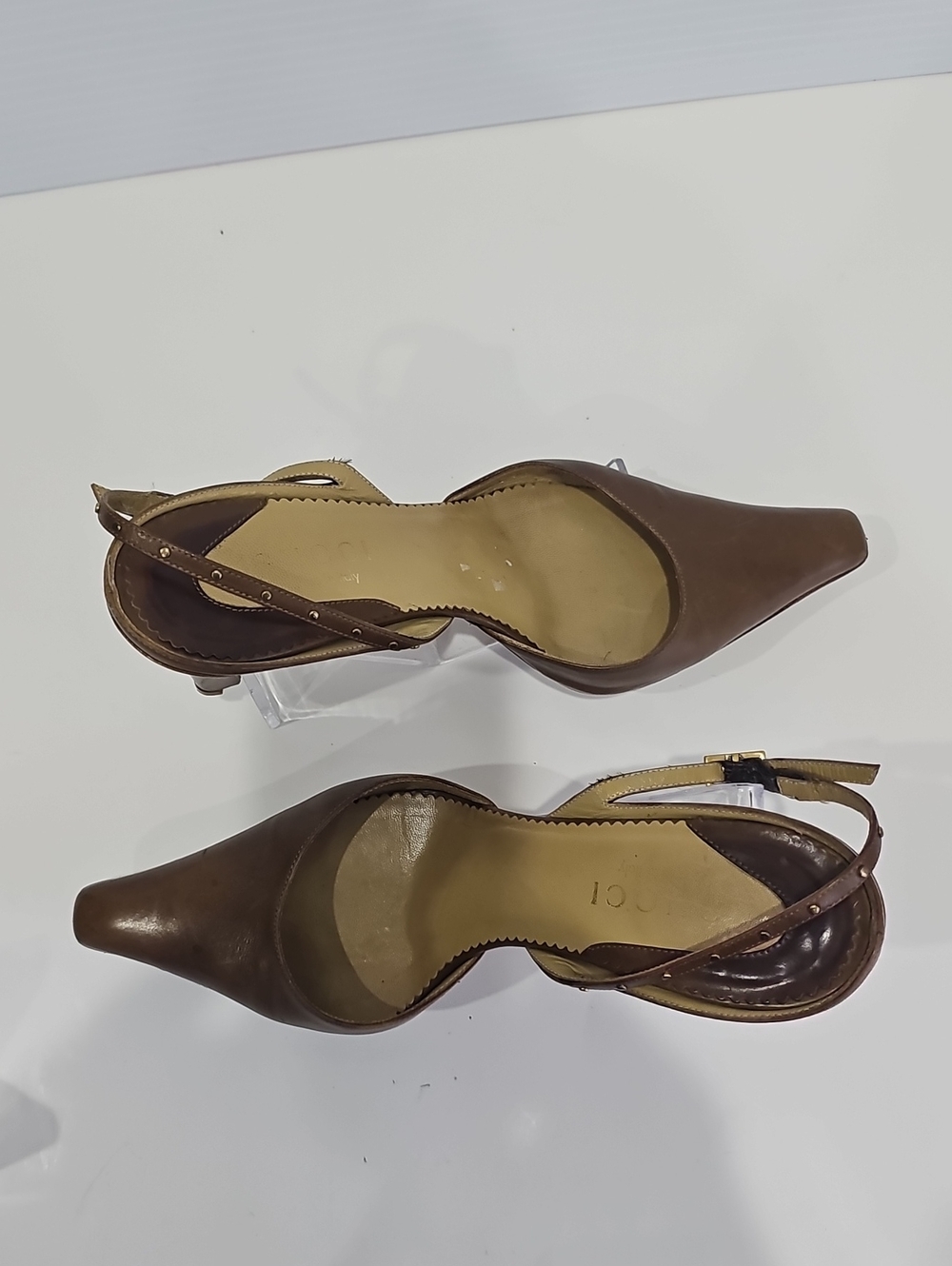 GUCCI Brown Leather Heel Size 6 Slingback Pumps pointed - Picture 4 of 14